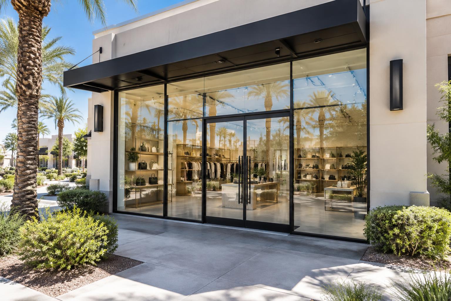 Modern retail storefront with pristine glass